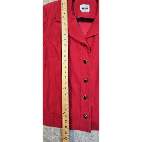 Leslie Fay 2 Pc Skirt Suit Faux Suede Red Elastic Waist Professional Petite 14WP - Picture 4 of 16